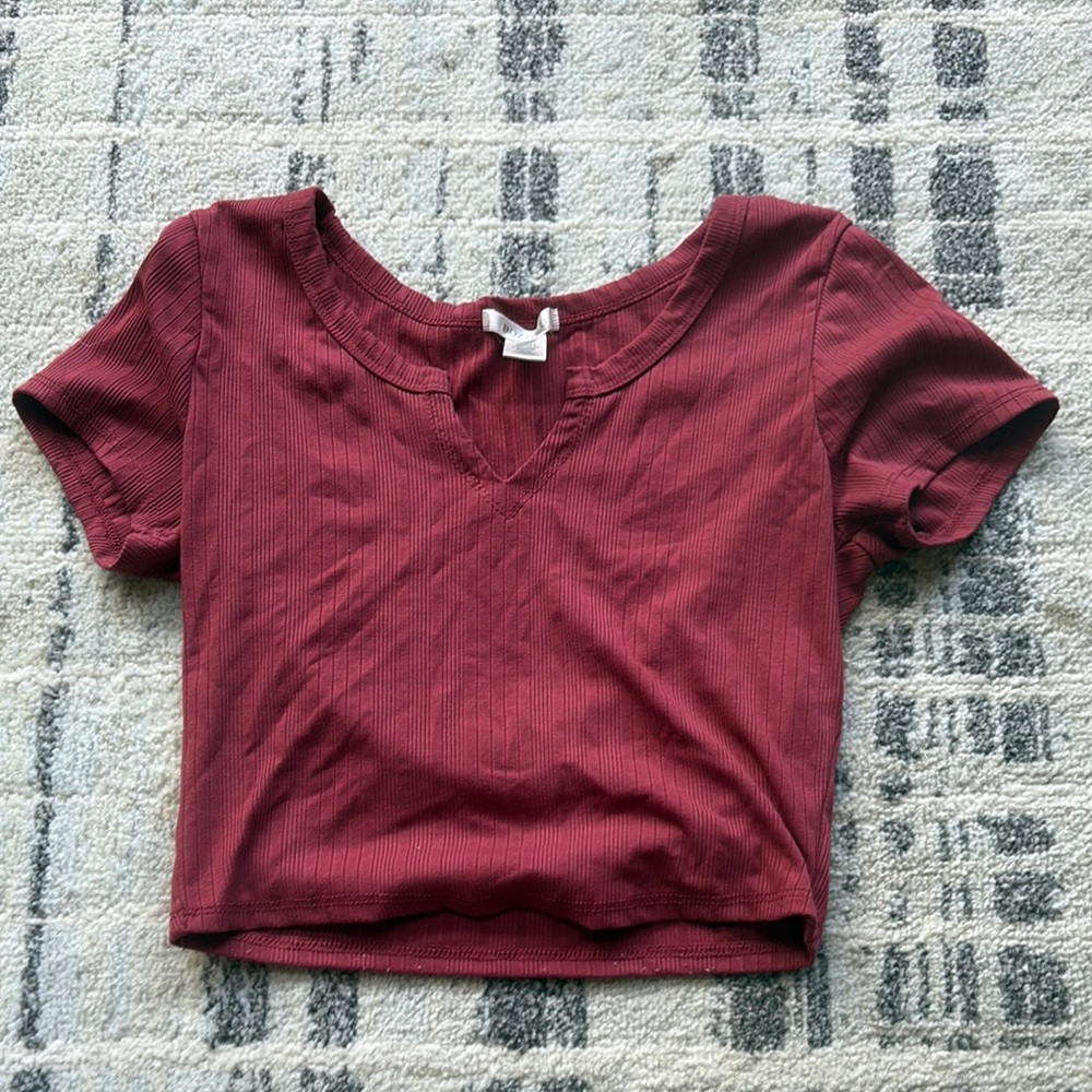 Women's Burgundy Ribbed Top